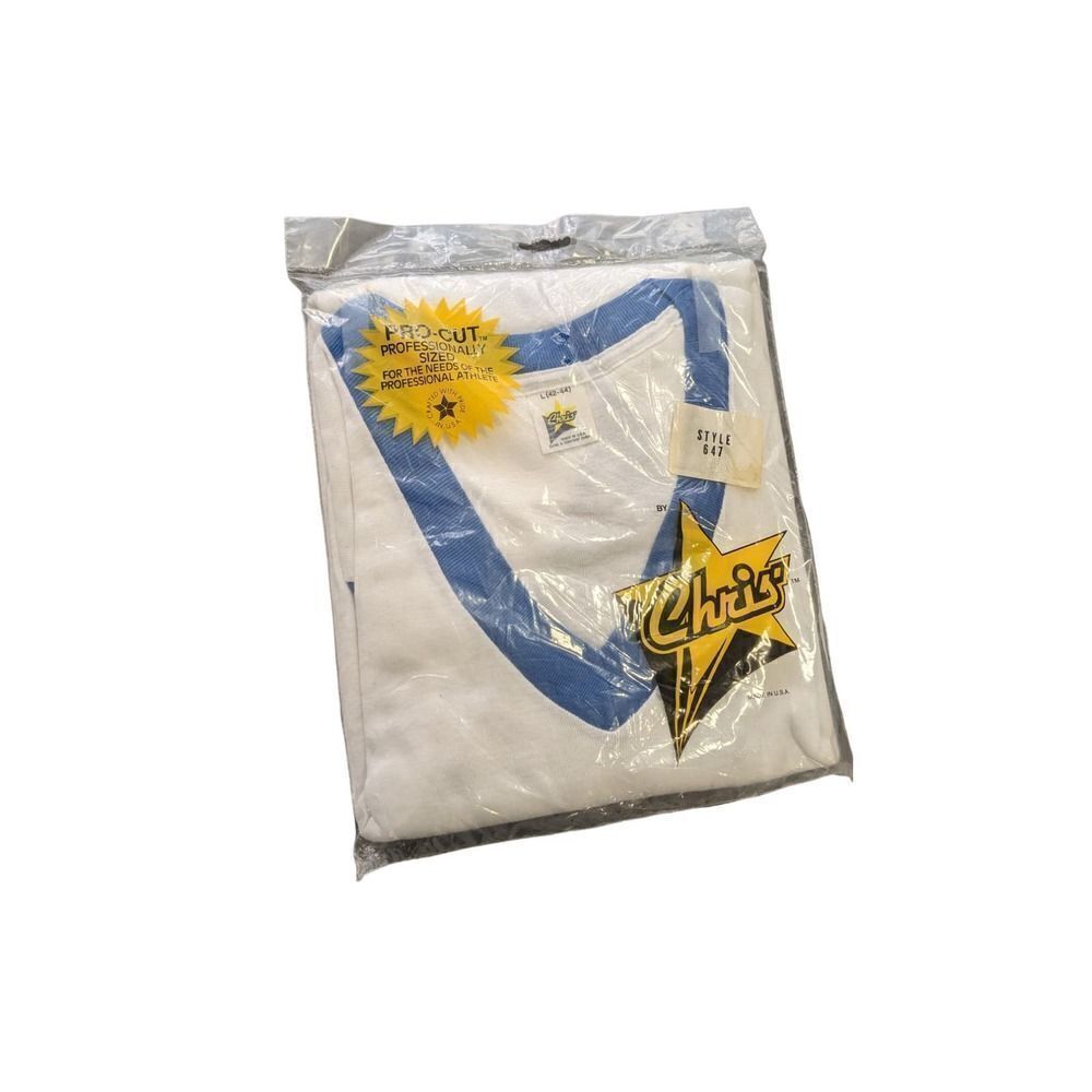 Chris's Pro Cut 3/4 Sleeve‎ Vintage Blank Baseball T Shirt Blue White Large